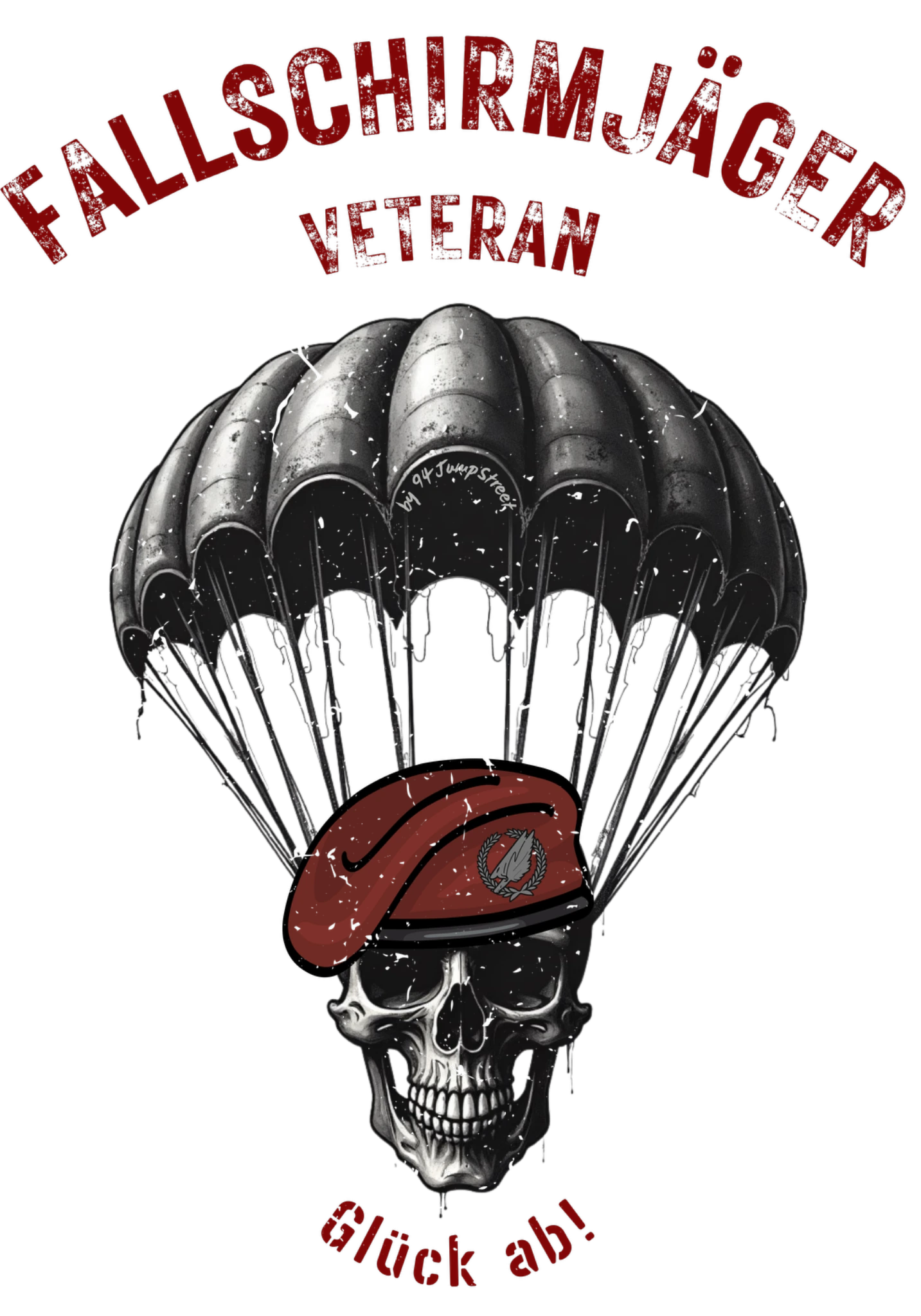 Fallschirmjäger Veteran Skull Design mit Rundkappe und rotem Barett