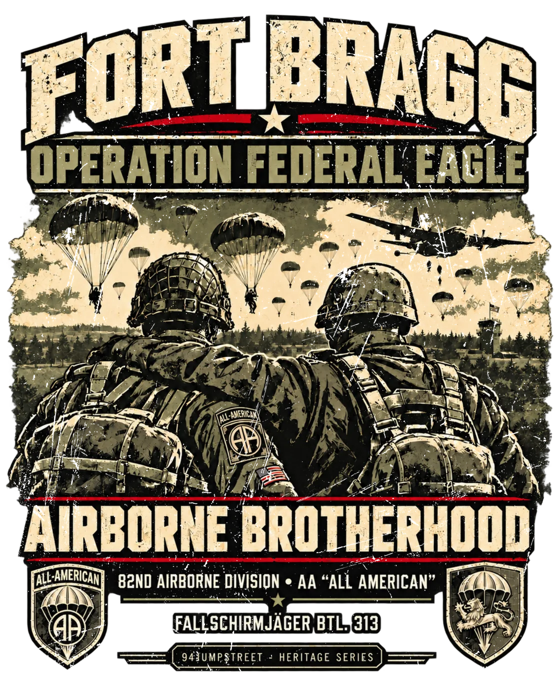 Heritage-Motiv Fort Bragg 1995: deutsch-amerikanische Fallschirmjäger und Airborne Brotherhood