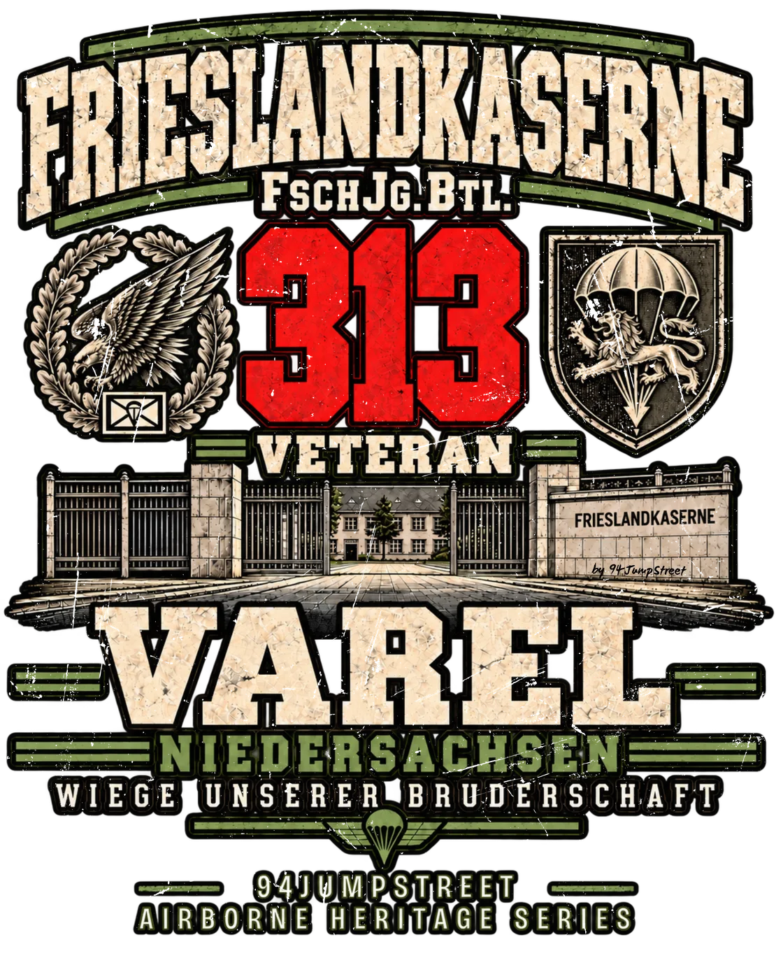 Heritage-Motiv Frieslandkaserne Varel, Fallschirmjägerbataillon 313 und militärische Abzeichen