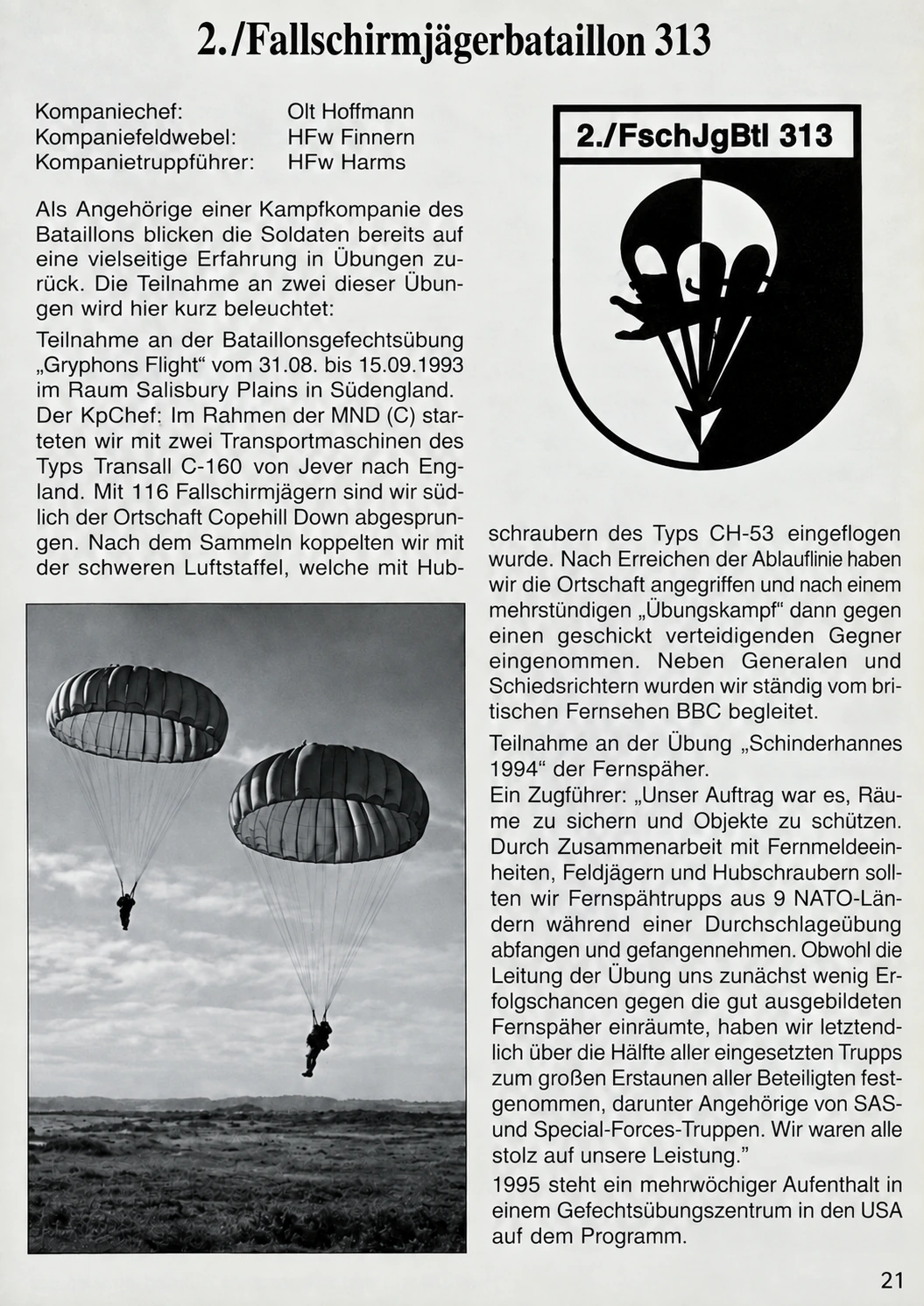 Einheitschronik der 2./FschJgBtl 313 zu Gryphon’s Flight 1993