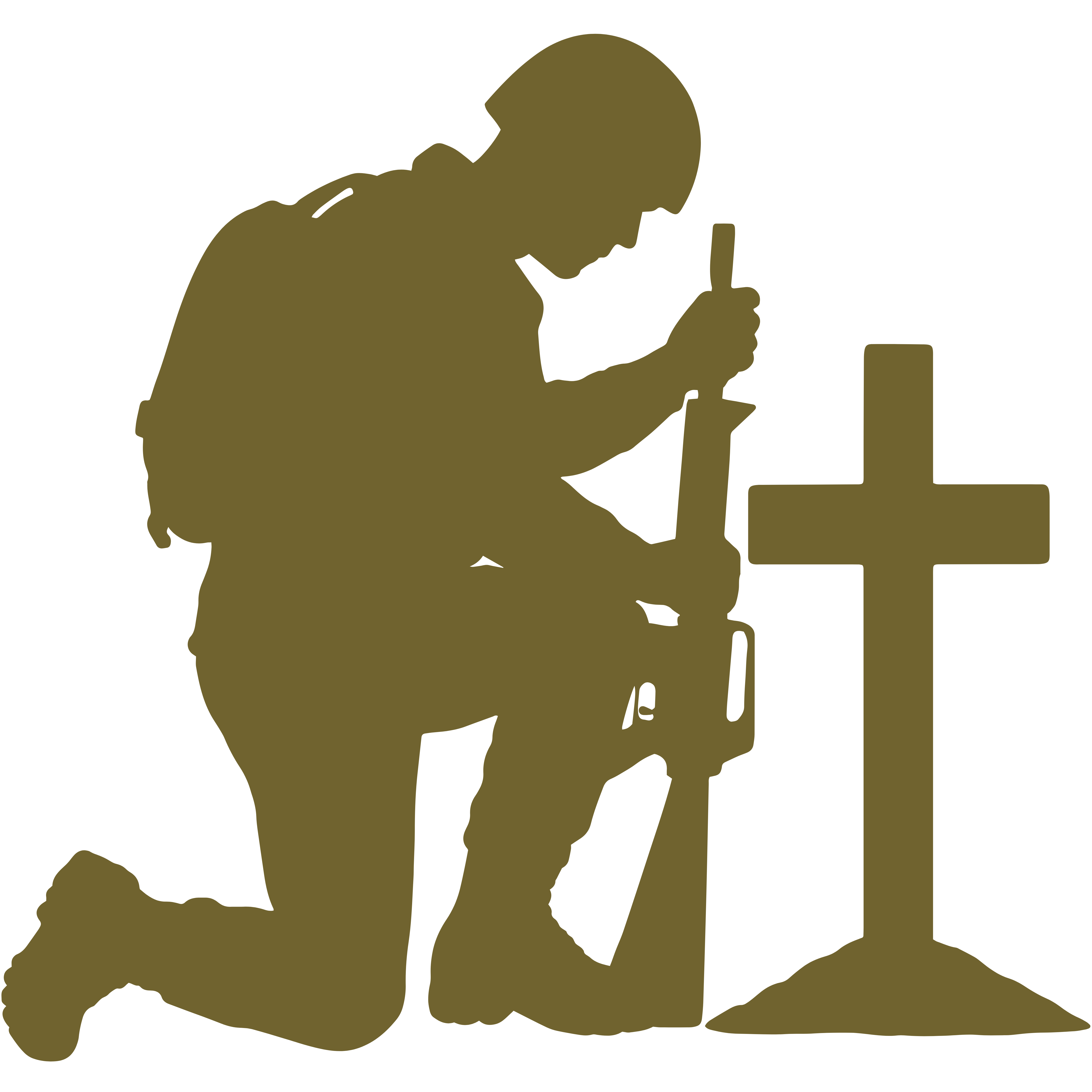 Grafik eines knienden Soldaten vor einem Kreuz