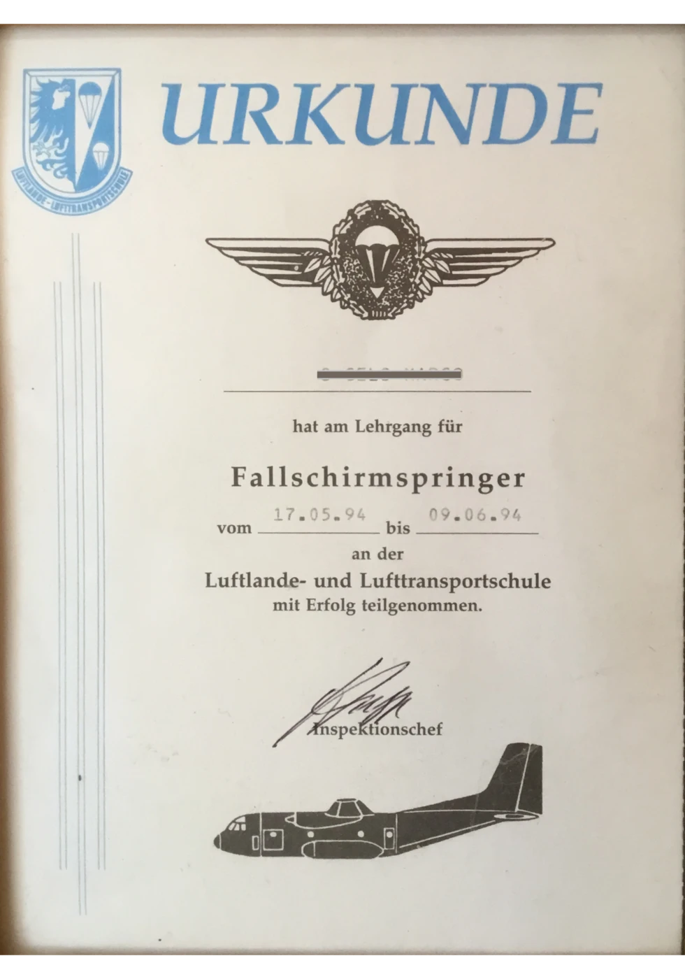 Urkunde zum Springerlehrgang aus der Dienstzeit